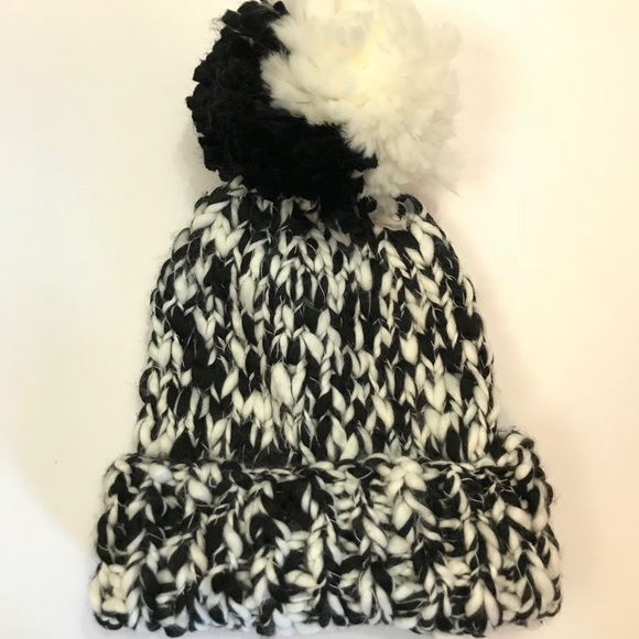 black and white pom pom hat